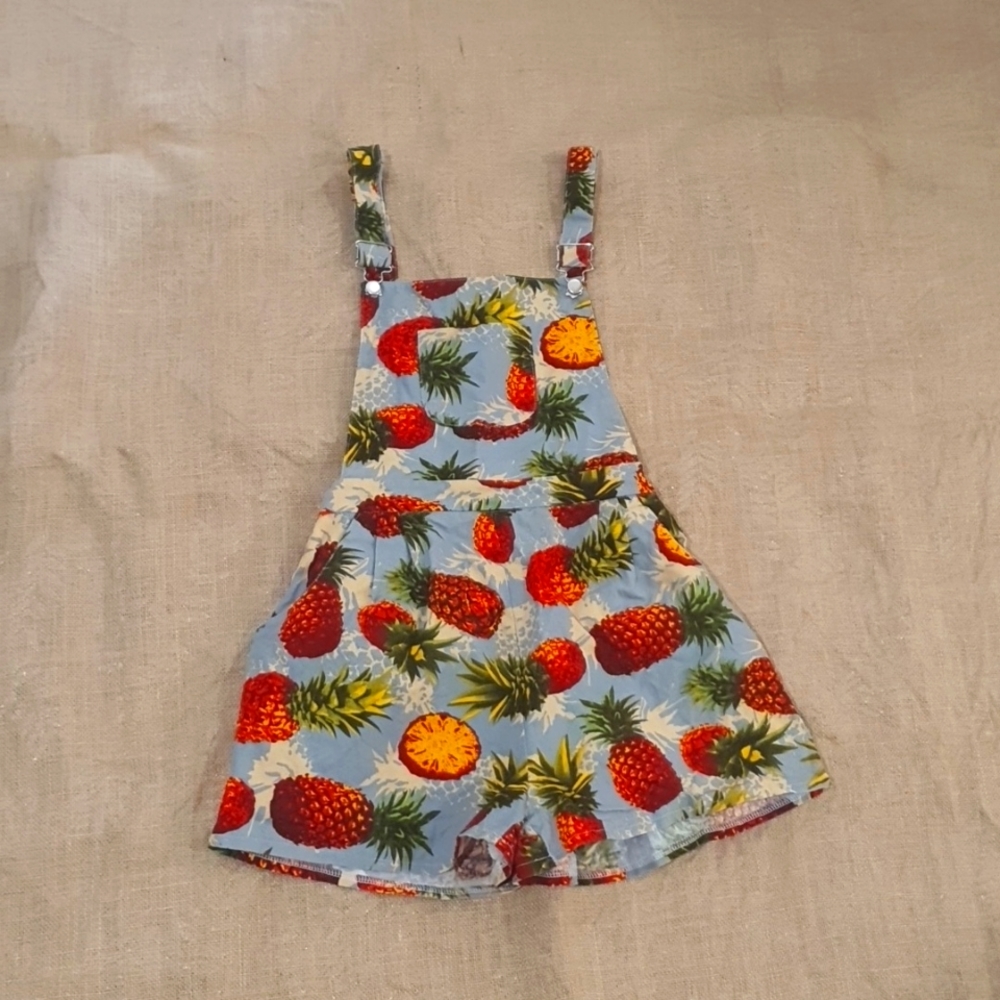 Grandma Funk Size 8 approx Tropical Pineapple Overalls Denim Feel with p… - Picture 1 of 6